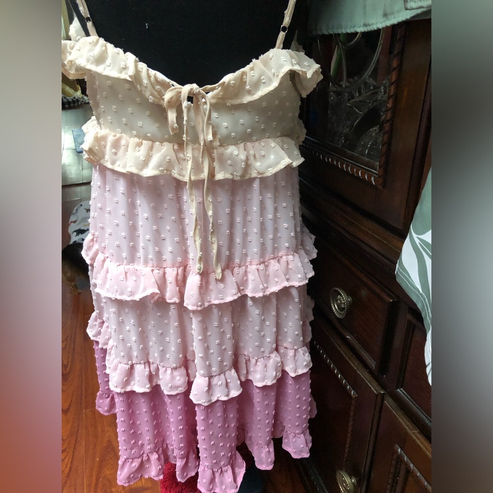 Pink and Cream Ruffled eyelit  Dress - Picture 13 of 15